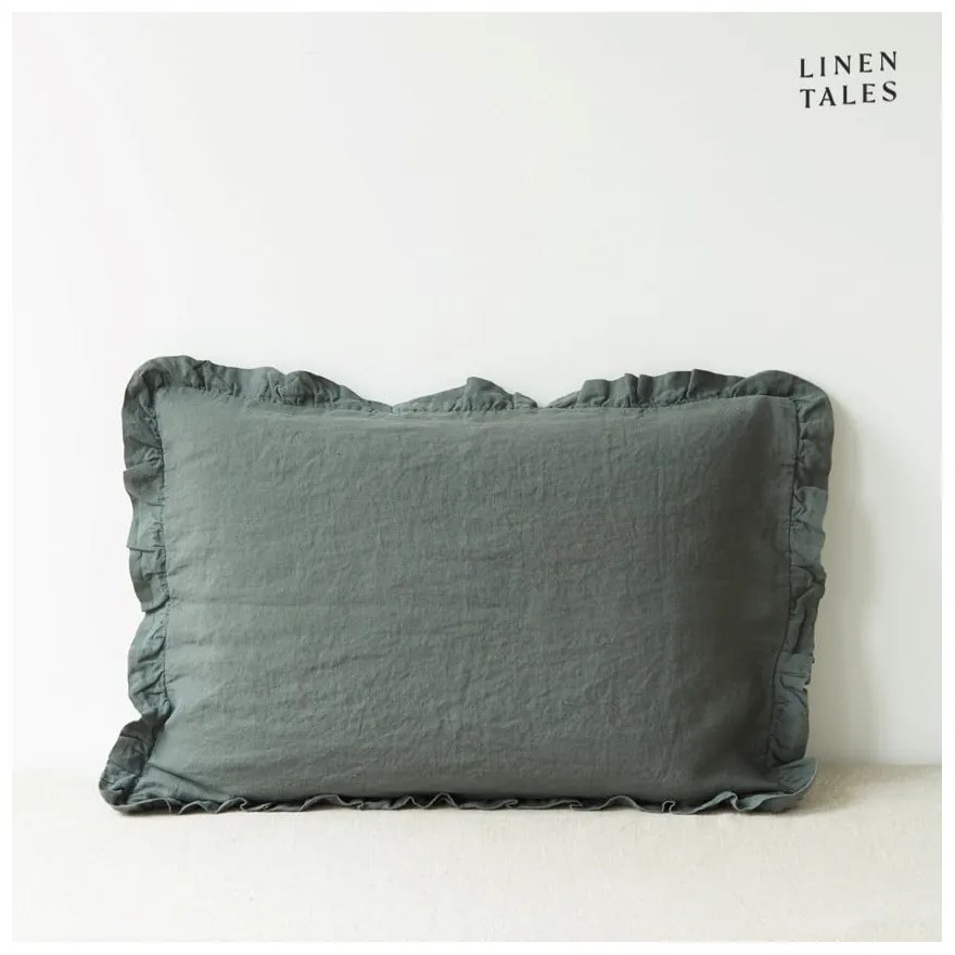 Față de pernă din in 40x60 cm Forest Green – Linen Tales