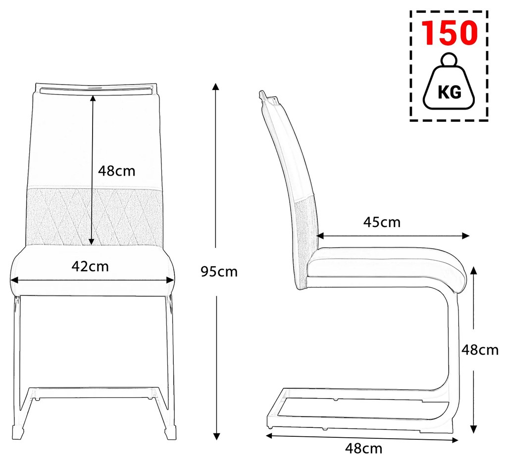 Set de 2 scaune moderne pentru sufragerie, cu spătar înalt, din PU și material textil, pentru bucătărie și birou, Gri