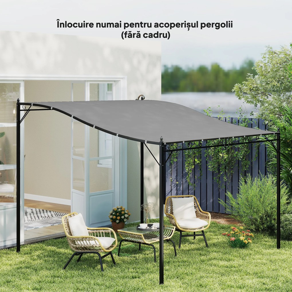 Outsunny Copertină de Rezervă pentru Pergolă cu 16 Orificii de Scurgere, Cârlige şi Inele, 297x 297 cm, Gri Închis | Aosom Romania