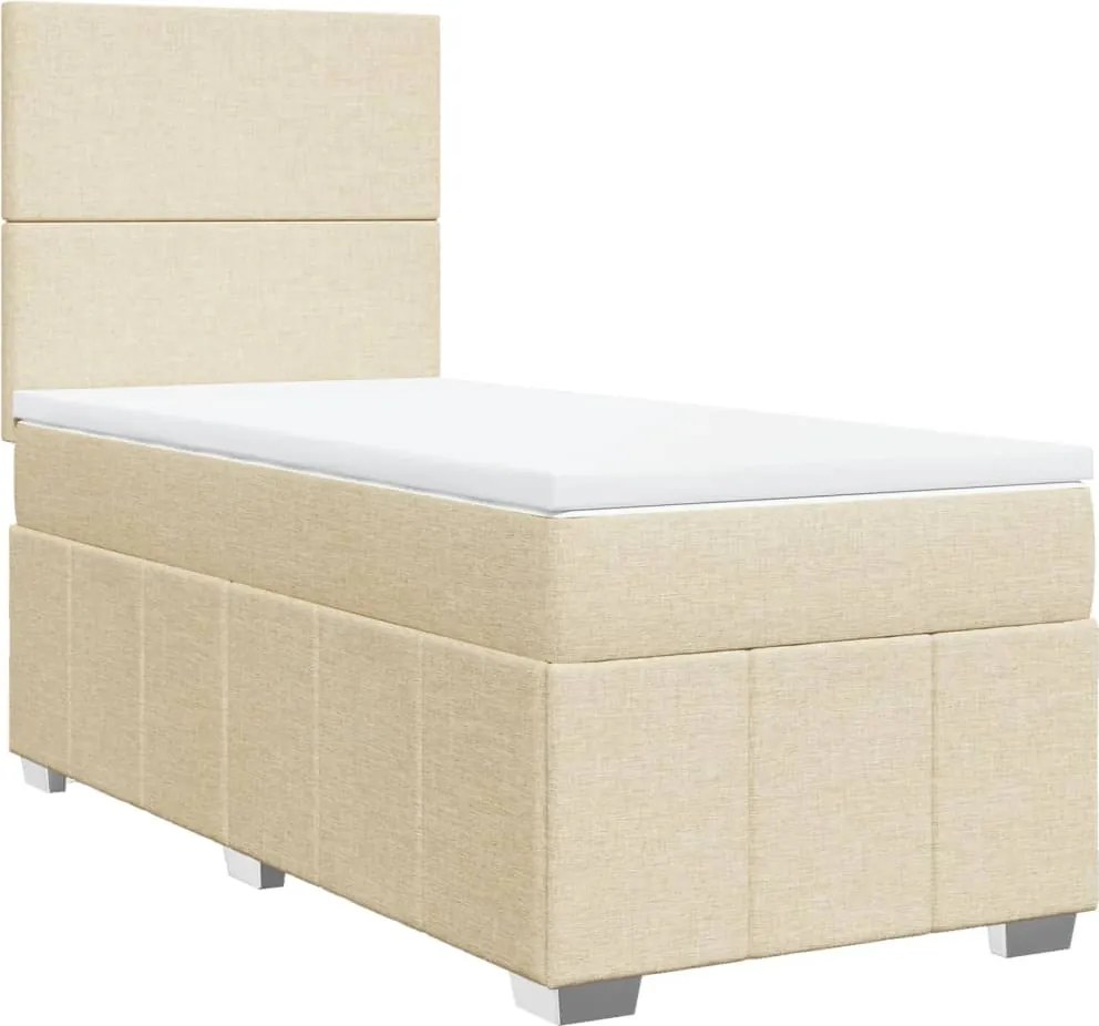 vidaXL Pat box spring cu saltea, crem, 80x200 cm, textil