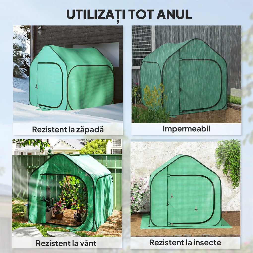 Outsunny Seră pentru Grădină cu Intrare cu Fermoar din Oțel și PE, 150x148x148 cm, Verde | Aosom Romania
