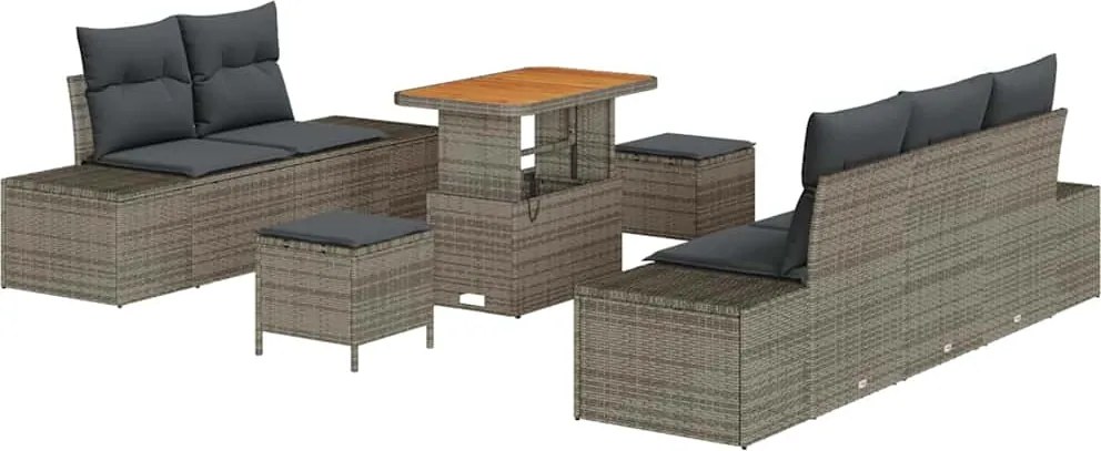 vidaXL Set de canapele pentru grădină cu pernă 8 pcs Gri Rattan poli