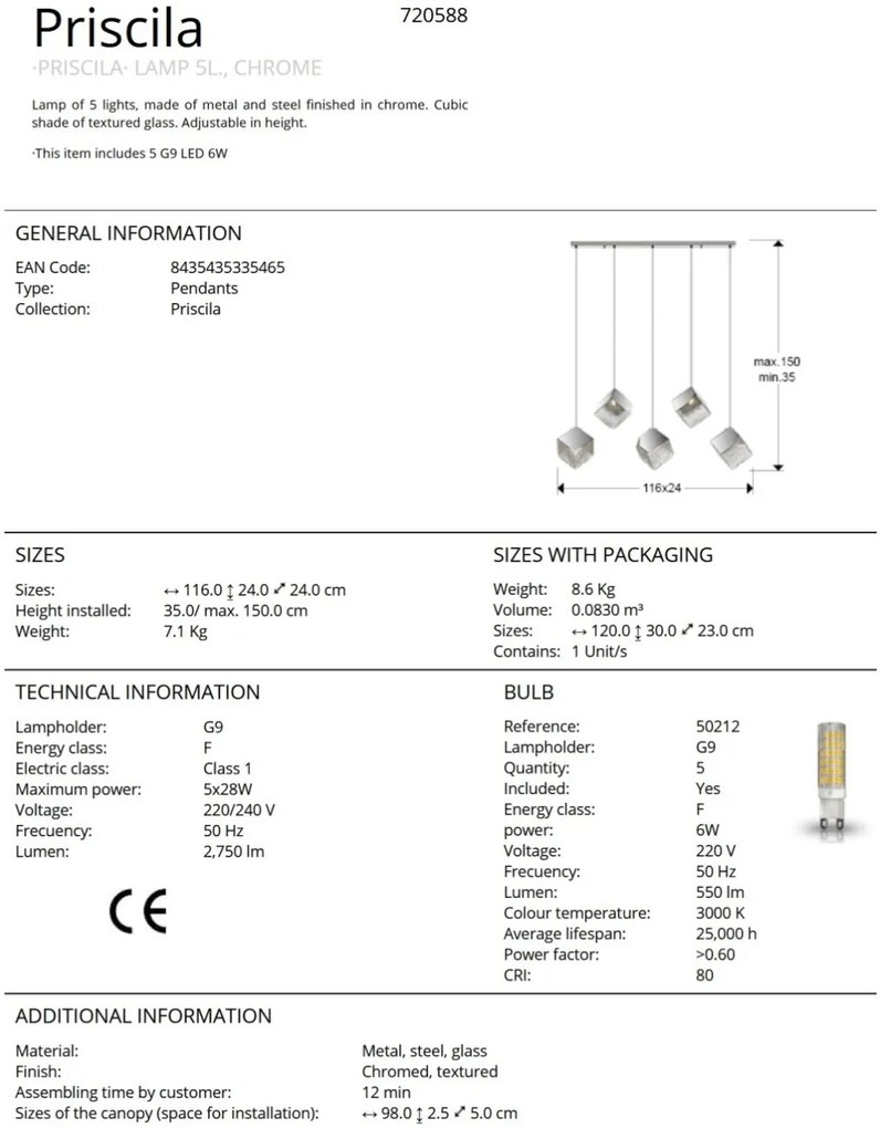 Lustra moderna cu 5 Pendule design decorativ Priscila crom