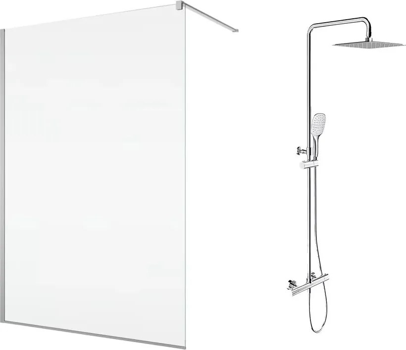 Pachet paravan dus Walk-In SanSwiss Easy crom 120x200 cm si coloana de dus Omnires Y crom