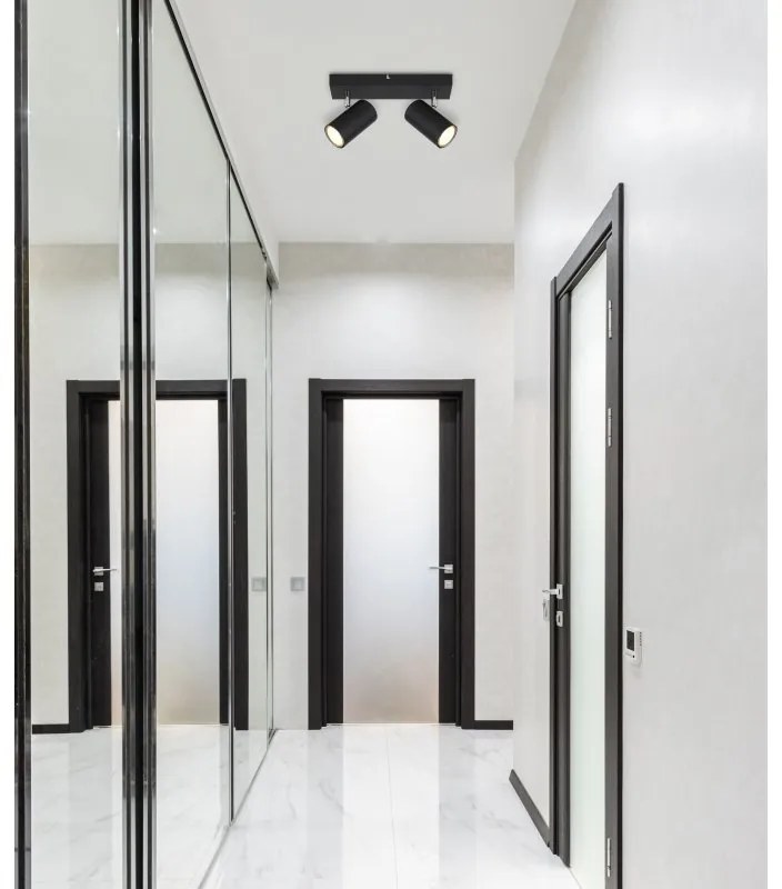 Aplica de perete / tavan cu 2 spoturi directionabile design modern ROBBY negru mat