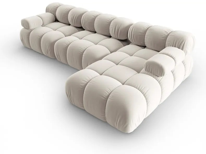 Colțar modular bej cu tapițerie din catifea (cu colț pe partea dreaptă) Bellis – Micadoni