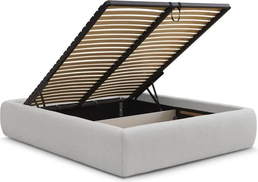 Pat matrimonial gri deschis tapițat cu spațiu de depozitare/fără tăblie cu somieră 180x200 cm Inera – Bobochic Paris