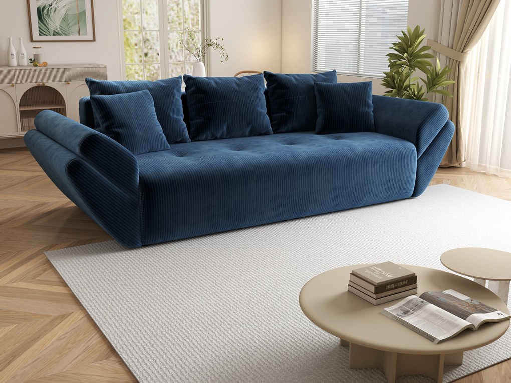 Canapea extensibilă dumonde cu ladă de depozitare si sezut confortabil din spuma high-density, Berlin Zoom Blue 250x100 cm