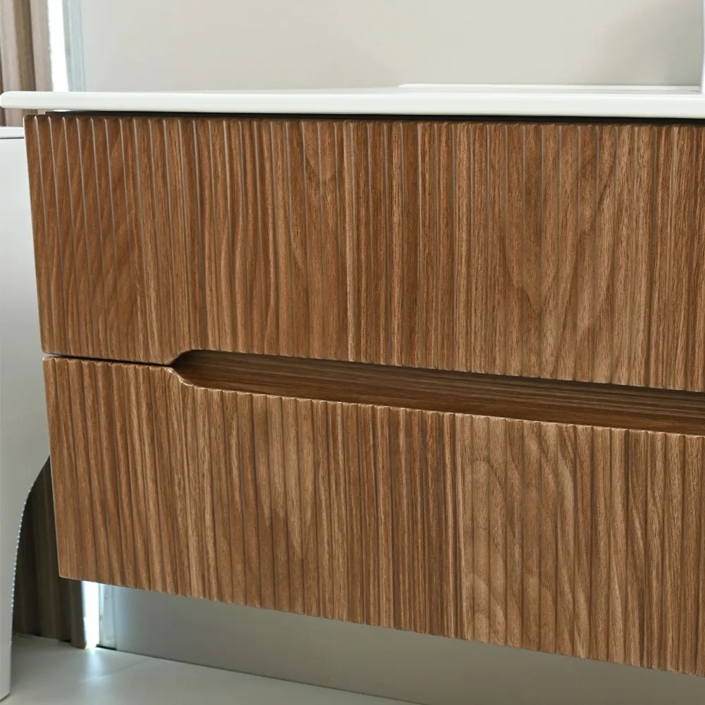 Mobilier de baie Trent 120 cu 1 lavoar ceramic cu oglindă 60x120 cm stejar apus de soare