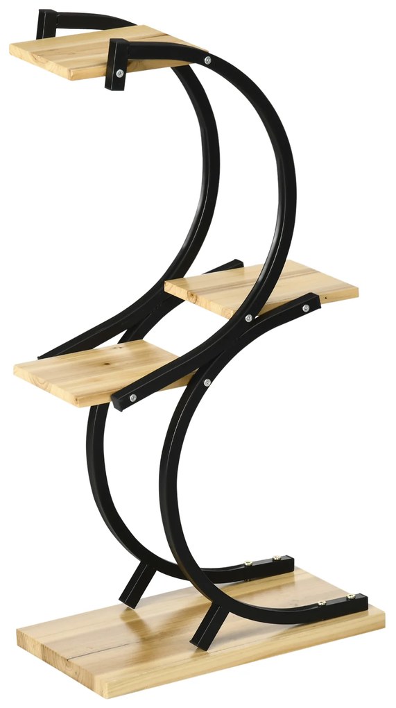 Outsunny Suport de plante cu 4 rafturi, lemn masiv, rezistent la intemperii, 46 cm x 25 cm x 91 cm, Negru + Natural | Aosom Romania