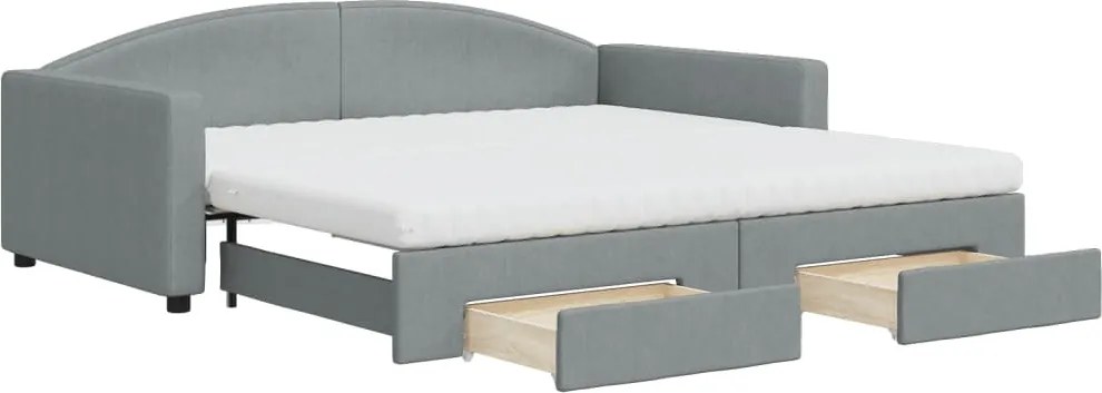 vidaXL Pat de zi cu extensie și sertare, gri deschis 100x200 cm textil