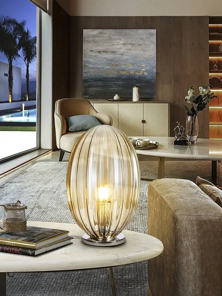 Veioza, lampa de masa design modern decorativ Ovila cognac