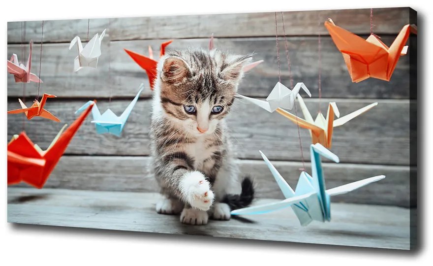 Pictură pe pânză Cat cu păsări de hârtie