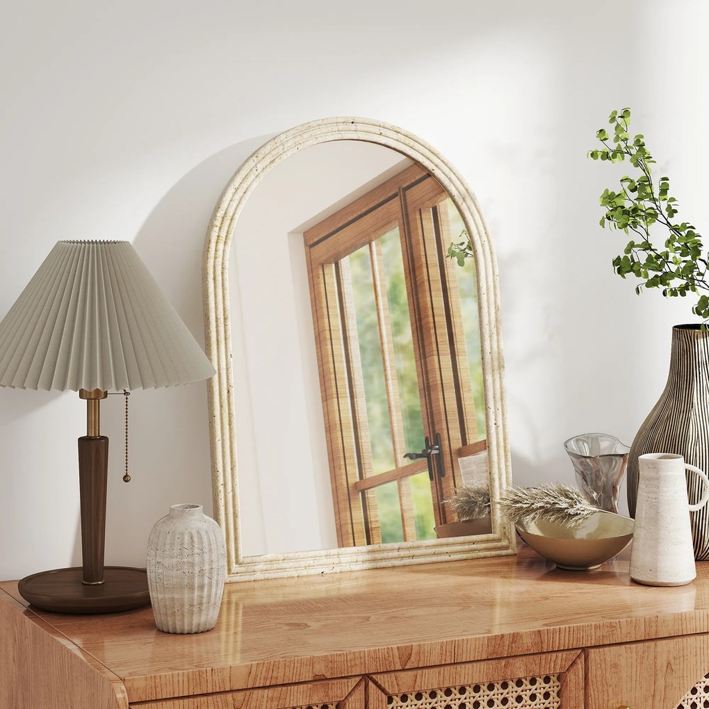 HOMCOM Oglindă de Perete în Formă de Arc cu Margine Canelată 60x2x90 cm Bej | Aosom Romania