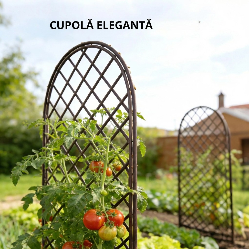 Outsunny Set de 3 spalieri de grădină din nuiele împletite Panou Arc pentru Plante cățărătoare 43 x 2 x 112 cm, efect lemn natural | Aosom Romania