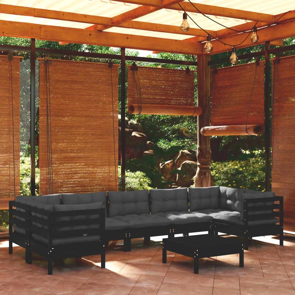3097317 vidaXL Set mobilier grădină cu perne, 8 piese, negru, lemn de pin