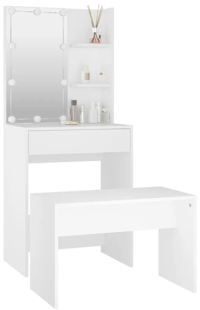 Set de masuta de toaleta cu LED, alb, lemn prelucrat Alb, 60 x 40 x140 cm