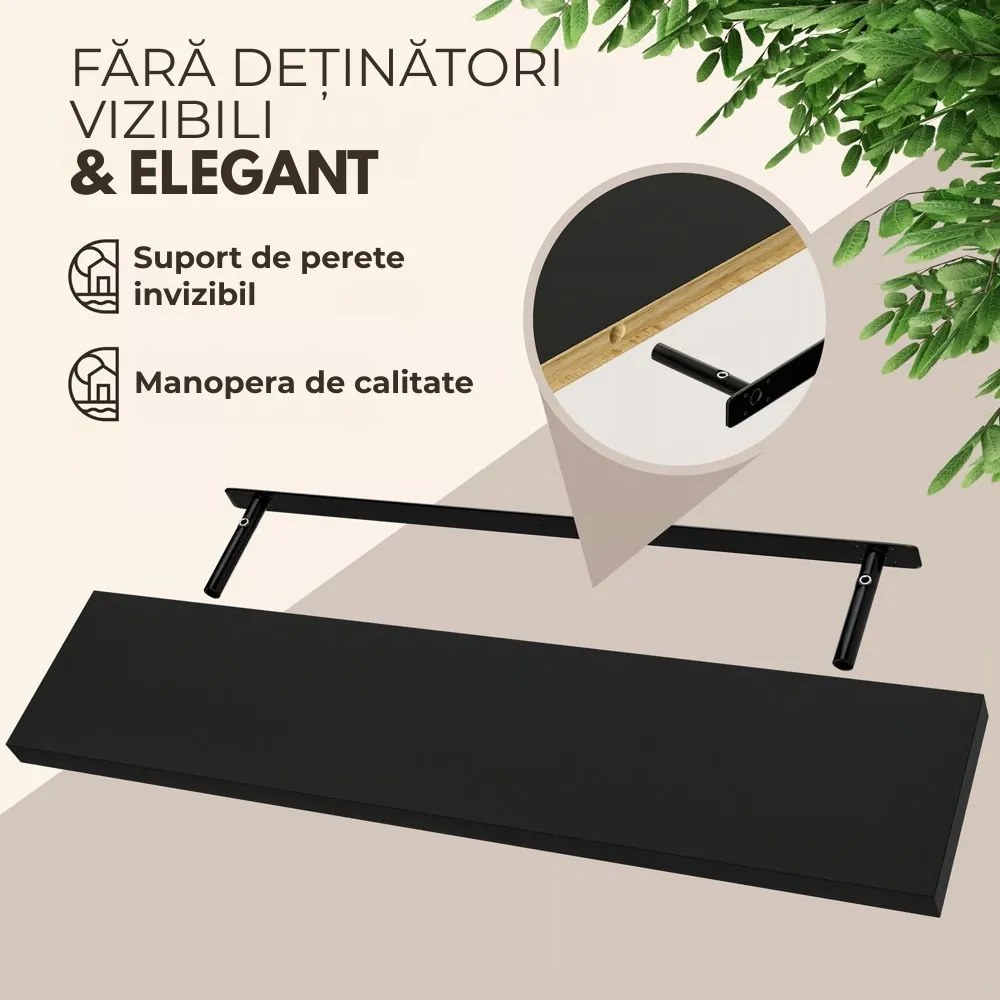 Poliță de perete FIGO + consolă, 110cm, negru Casaria