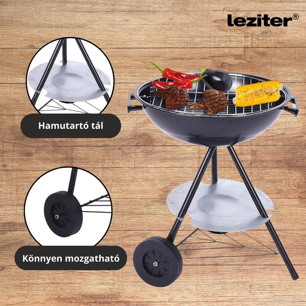 Grătar de grădină cu bilă pe cărbune și roți