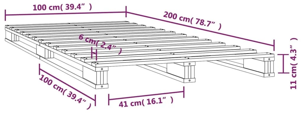 Cadru de pat, alb, 100x200 cm, lemn masiv de pin Alb, 100 x 200 cm