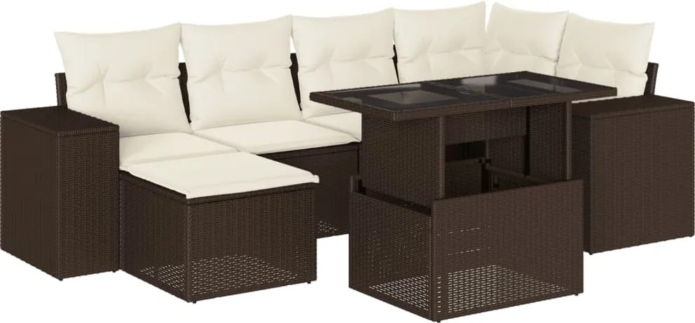 vidaXL Set canapele de grădină cu perne, 7 piese, maro, poliratan