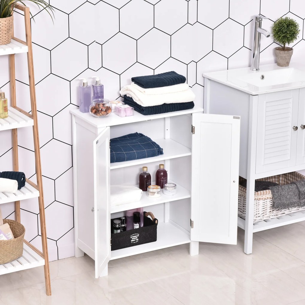 kleankin Dulap Baie cu 2 Uși și Rafturi Reglabile, Spațiu Depozitare, MDF, 60x30x80 cm, Alb | Aosom Romania