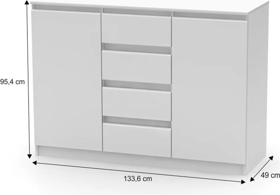 Comodă cu 2 uşi şi 4 sertare, albă, HANY NEW 010