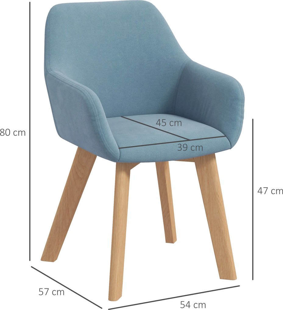 HOMCOM Set de 2 scaune pentru sufragerie Scaun Șezut căptușit în țesătură cu efect de catifea Picioare din lemn, albastru | Aosom Romania