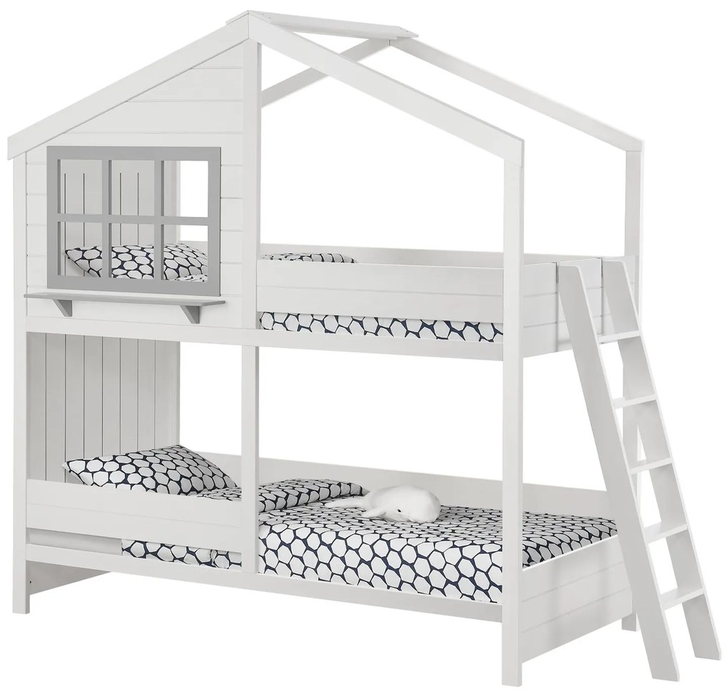 Pat supraetajat pentru copii Dream House 90 x 200 cm cu 2 paturi si o scara