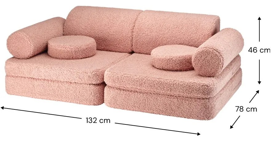 Canapea pentru copii roz cu tapițerie din țesătură bouclé 132 cm Settee – Wigiwama