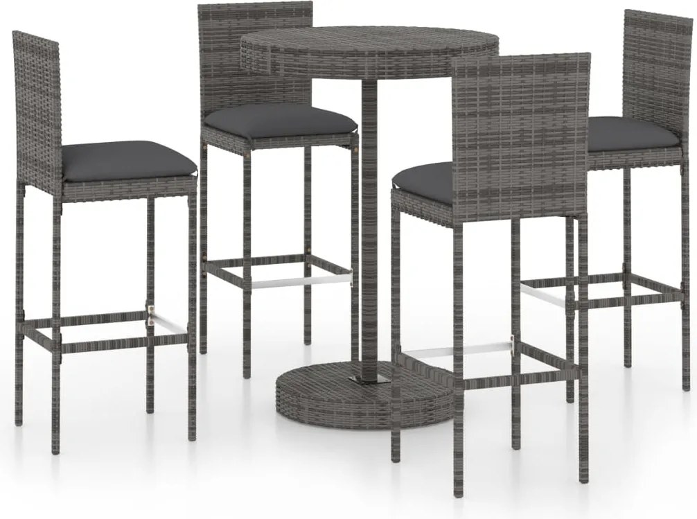 vidaXL Set mobilier bar de grădină cu perne, 5 piese, gri, poliratan