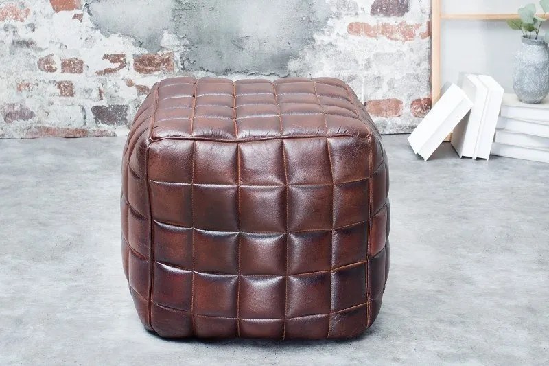 Taburete design vintage cu tapiterie din piele naturala, Taurus maro