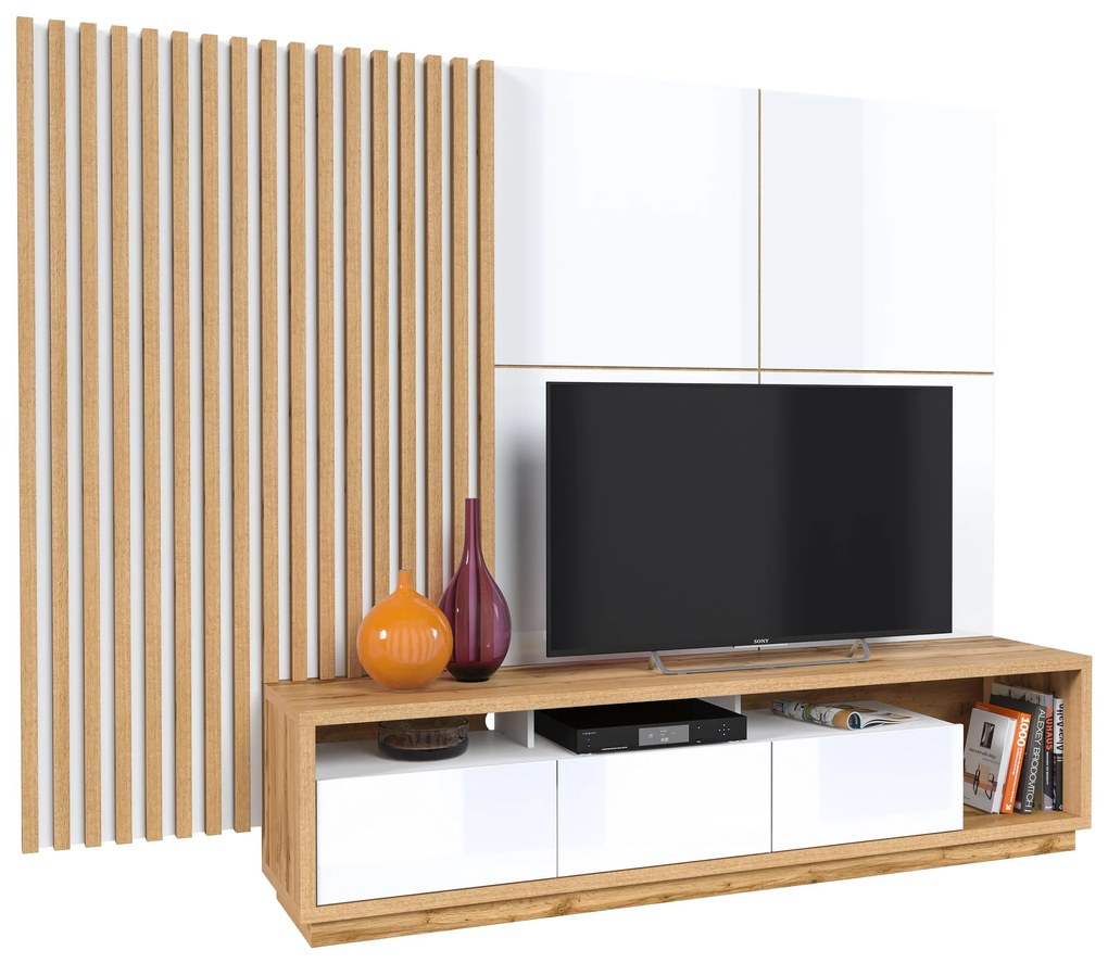 Mobilier living Celcey Typ 10 (Stejar wotan + alb lucios). 1108319