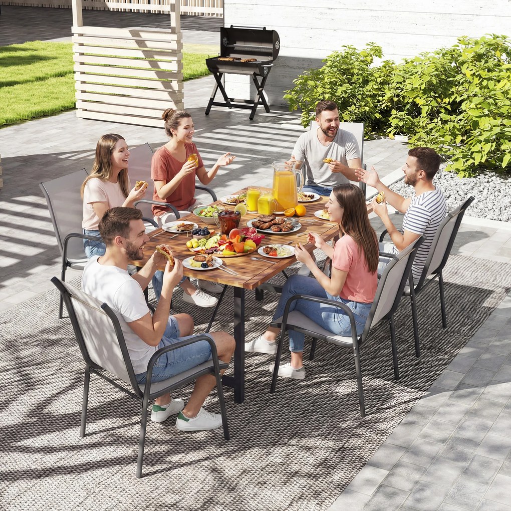 Outsunny Set de 6 Scaune de Grădină Exterioare Stivuibile cu Cotiere, Șezut și Spătar din Plasă, Cadru Metalic, Gri | Aosom Romania