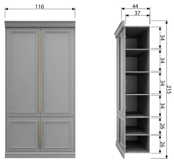 Șifonier din lemn de pin gri deschis cu ușă cu balamale 110x215 cm Organize – BePureHome