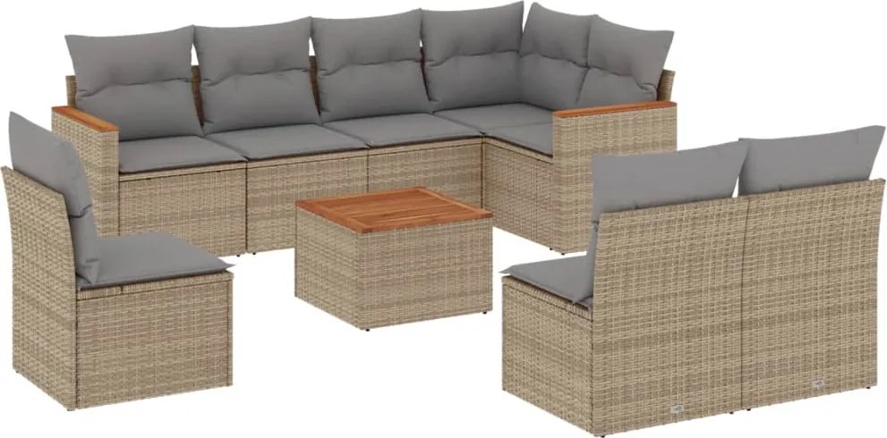 vidaXL Set canapele de grădină, 9 piese, cu perne, bej, poliratan