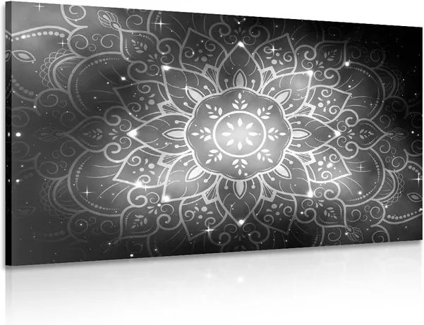 Tablou Mandala cu fundal galactic în design alb-negru