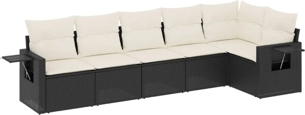 vidaXL Set mobilier de grădină cu perne, 6 piese, negru, poliratan