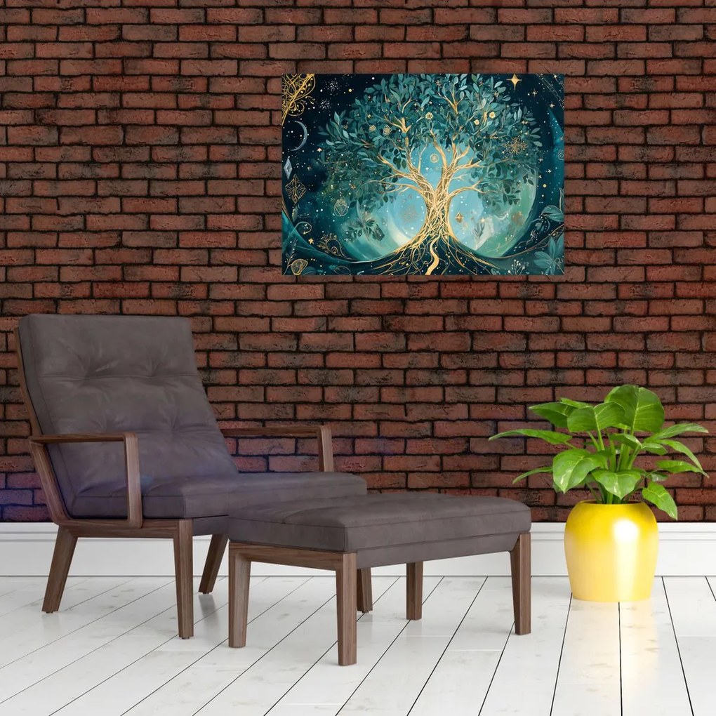 Tablou pe sticlă – Arborele vieții în univers (70x50 cm)