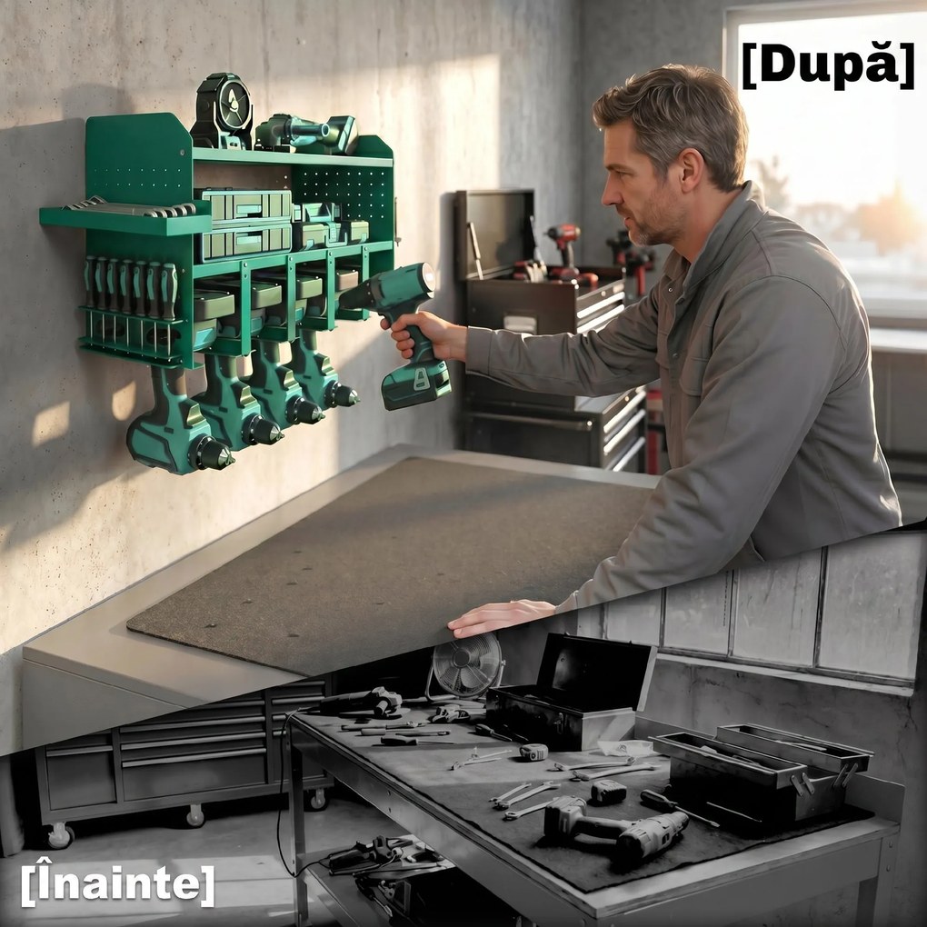 Outsunny Suport pentru Unelte, Suport pentru 5 Burghie Electrice cu Tavă Laterală | Aosom Romania