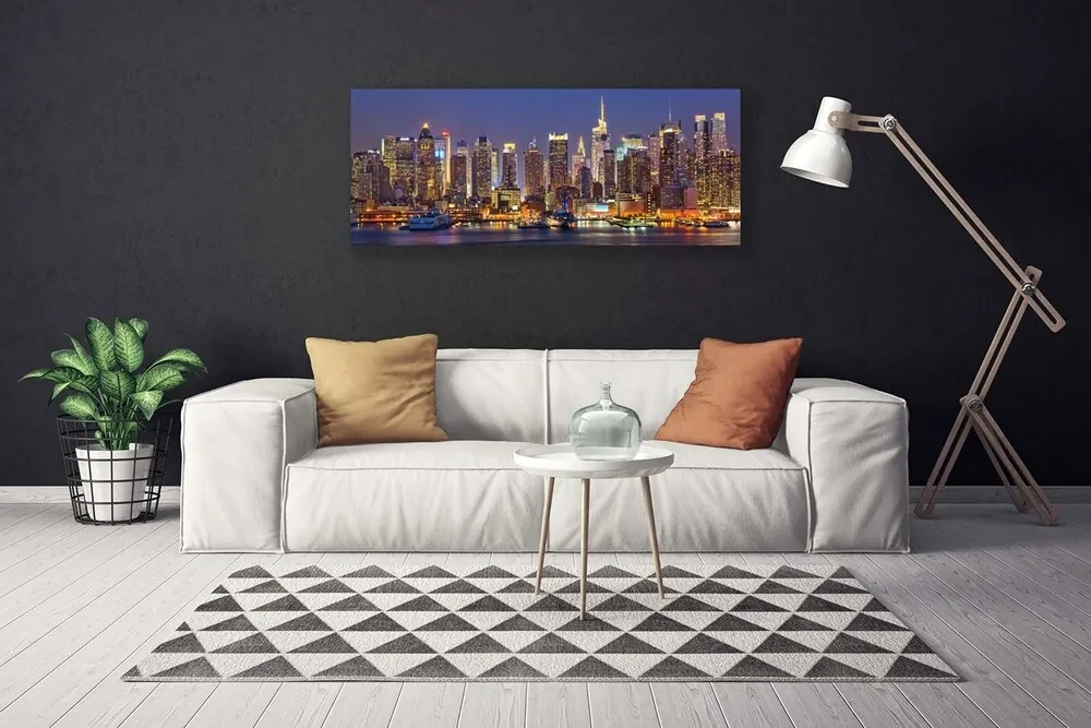 Tablou pe panza canvas Oraș Case Violet Galben Maro