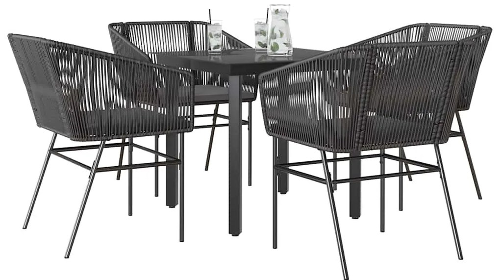 vidaXL Set de sufragerie de grădină 5 piese neagră Sticlă Poly Rattan