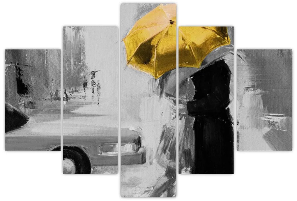 Tablou - Cuplu în dragoste sub o umbrelă, galben (150x105 cm)