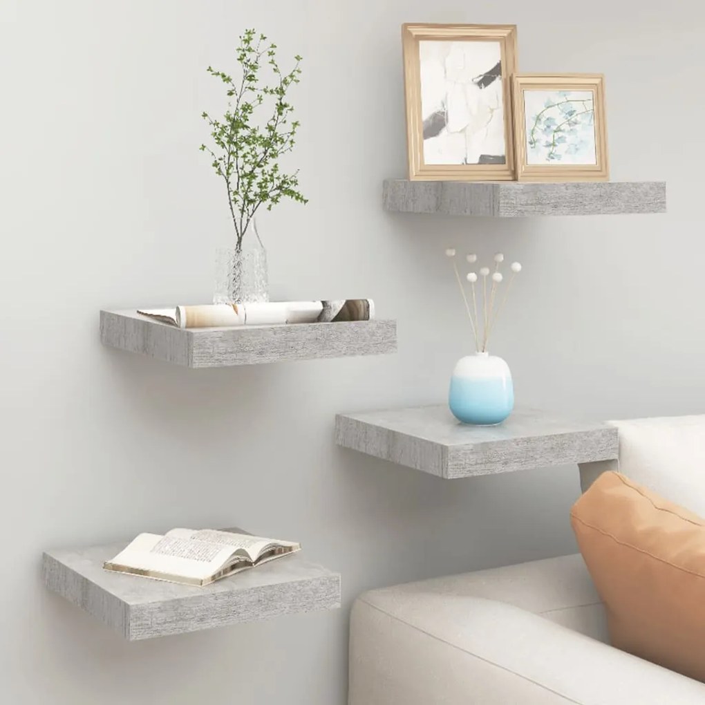 vidaXL Rafturi perete suspendate 4 buc. gri beton 23x23,5x3,8 cm MDF