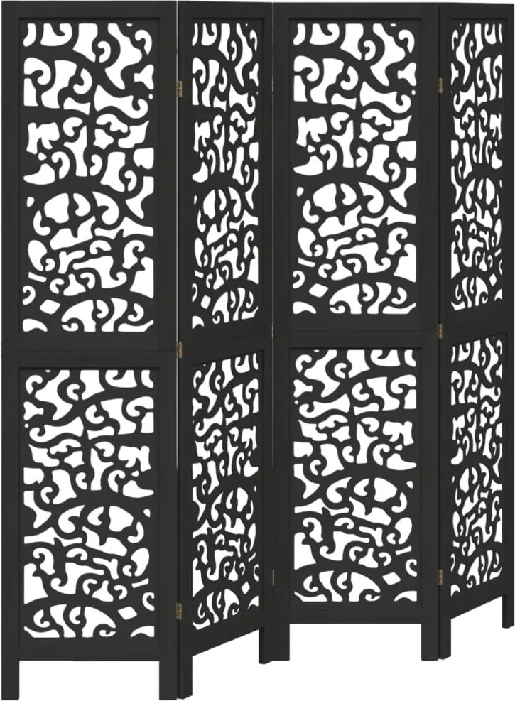 vidaXL Paravan de cameră cu 4 panouri, negru, lemn masiv paulownia