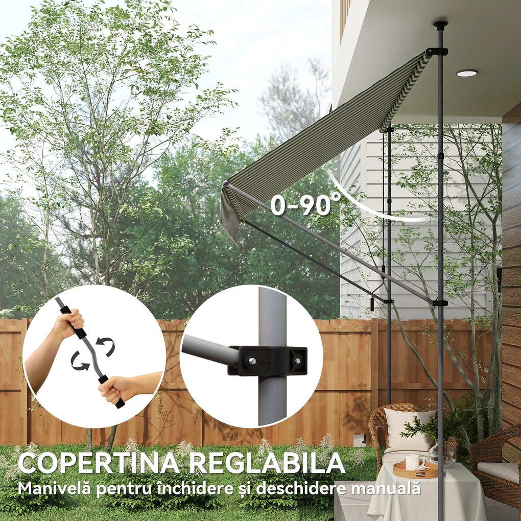 Outsunny Tenda de Soare cu Suporturi Reglabile și Manivelă, Verde și Alb | Aosom Romania