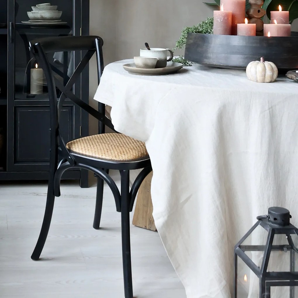 Scaun dining negru din lemn de cauciuc, rattan si rachita, cu aspect vintage, French