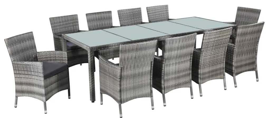 43957 vidaXL Set mobilier de exterior cu perne, 11 piese, gri, poliratan