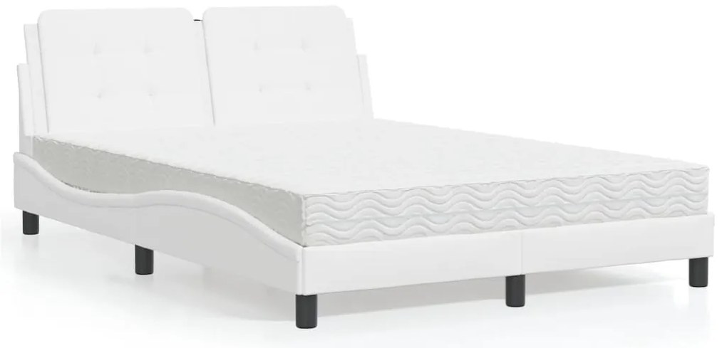 vidaXL Pat cu saltea, alb, 140x190 cm, piele ecologică