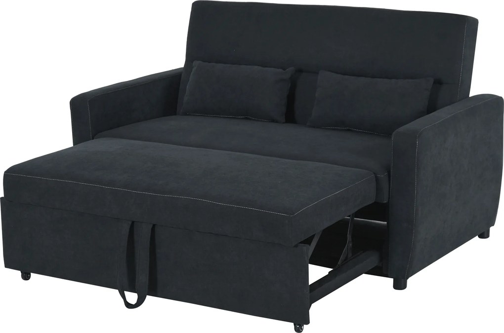HOMCOM Canapea 2 locuri cu funcție de pat, spătar reglabil, canapea tapițată, aspect catifelat, pentru living, dormitor, Negru | Aosom Romania